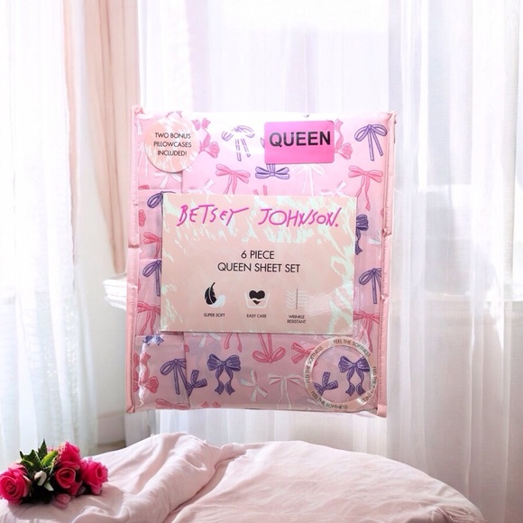6pc Betsy Johnson Bows & Ribbons Purple Coquette Balletcore Queen Sheet Set - Picture 1 of 4